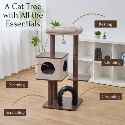 Show full view: Petpals Elevate 2.0 4-Level Mid-Century Modern 37-in Polyester Cat Tree with Recycled Paper Rope, Washable Bed & Condo, Interchangeable Toy, Brown & Grey, Medium slide 5 of 7