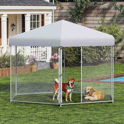 Yitahome Dual-Door Design Playpen Outdoor Dog Kennel with UV Resistant Roof & Lock Pen House, Silver, 13 x 11-ft
