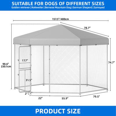 Show full view: Yitahome Dual-Door Design Playpen Outdoor Dog Kennel with UV Resistant Roof & Lock Pen House, Silver, 13 x 11-ft slide 2 of 7