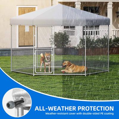 Show full view: Yitahome Dual-Door Design Playpen Outdoor Dog Kennel with UV Resistant Roof & Lock Pen House, Silver, 13 x 11-ft slide 3 of 7
