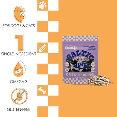 Show full view: THE LICKER STORE Gluten & Grain-Free Omega-3 Single Ingredient Crunchy Dried Baltic Herring Dog & Cat Treats, 3-oz bag slide 4 of 6