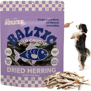 THE LICKER STORE Gluten & Grain-Free Omega-3 Single Ingredient Crunchy Dried Baltic Herring Dog & Cat Treats, 3-oz bag