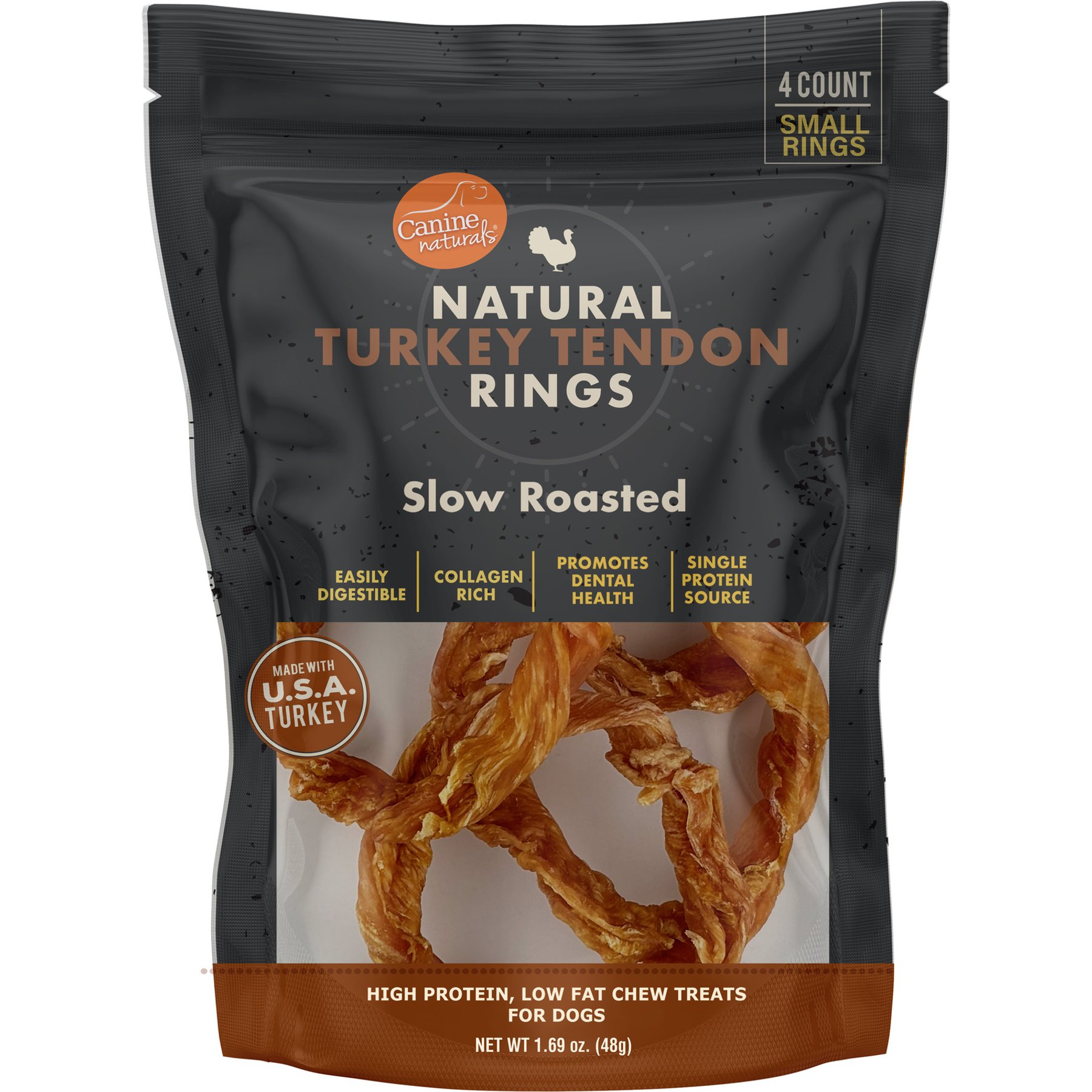 Canine Naturals Slow Roasted Turkey Tendon Rings Dog Natural Chew Treats, 1.69-oz bag, 4 count