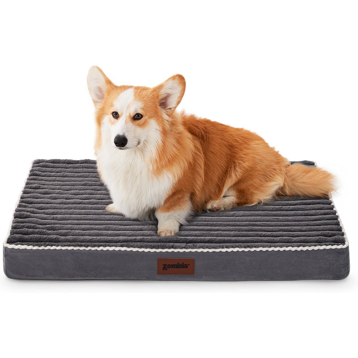 ZOMISIA Waterproof Egg Crate Foam Filling Orthopedic Dog Crate Bed with Removable Cover, Grey, Large