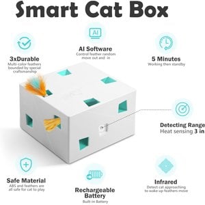 Migipaws 3-in-1 Rechargeable Migibox Plus Hide & Seek Automatic Motion Interactive Electronic Feather Cat Toy, White