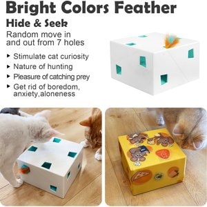 Migipaws 3-in-1 Rechargeable Migibox Plus Hide & Seek Automatic Motion Interactive Electronic Feather Cat Toy, White