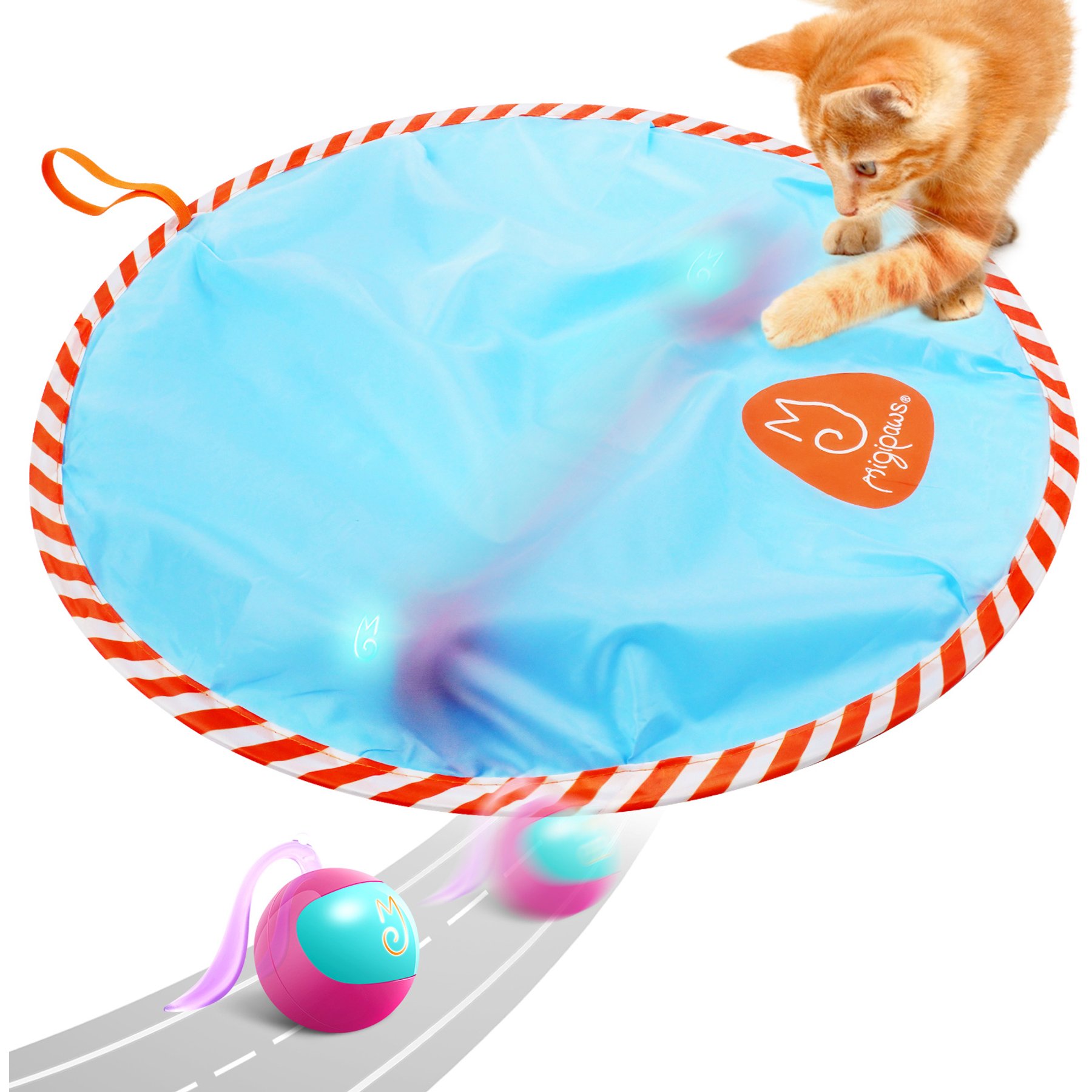 Migipaws 2-in-1 LED Rolling Pounch Ball Automatic Interactive Electronic Motion Cat Toy, Rose