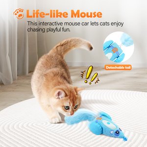 Migipaws Rechargeable Mouse Car Automatic Interactive Electronic Motion Soft Plush Cat Toy, Blue