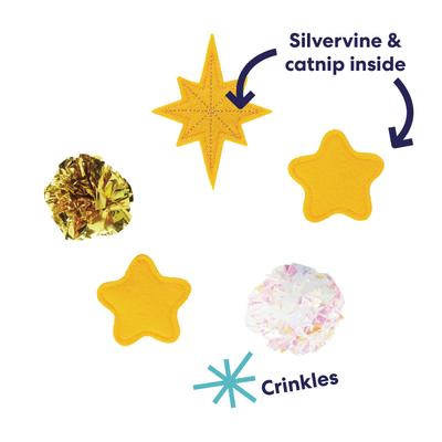 Show full view: Frisco Holiday Stars Felt & Crinkle Variety Pack Cat Toy with Catnip & Silvervine, 5 count slide 3 of 8