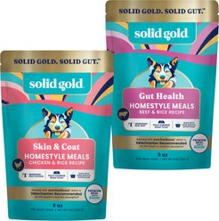 Solid Gold Homestyle Meal Skin & Coat Support Chicken + Gut Health Beef Dog Food Topper, 9-oz pouches, case of 2