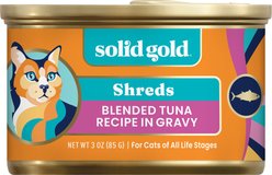Solid Gold Five Oceans Shreds with Real Tuna Recipe in Gravy Grain-Free Canned Cat Food, 3-oz, case of 12