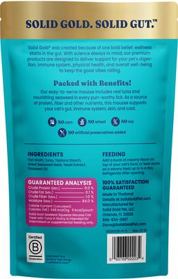 Show full view: Solid Gold SeaMeal Mousse Lickable Squeeze Tuna Skin & Coat Digestive & Immune Health Cat Treats, 30 count slide 4 of 12