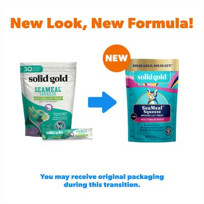 Show full view: Solid Gold SeaMeal Mousse Lickable Squeeze Tuna Skin & Coat Digestive & Immune Health Cat Treats, 30 count slide 3 of 12