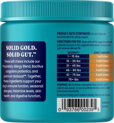 Show full view: Solid Gold Pet Pal-lergy Soft Chews Allergy & Itch Relief Supplement for Dogs, 120 count slide 5 of 11