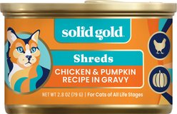 Solid Gold Nature's Harmony Chicken & Pumpkin Grain-Free Shreds in Gravy Wet Cat Food, 2.8-oz can, 12 count