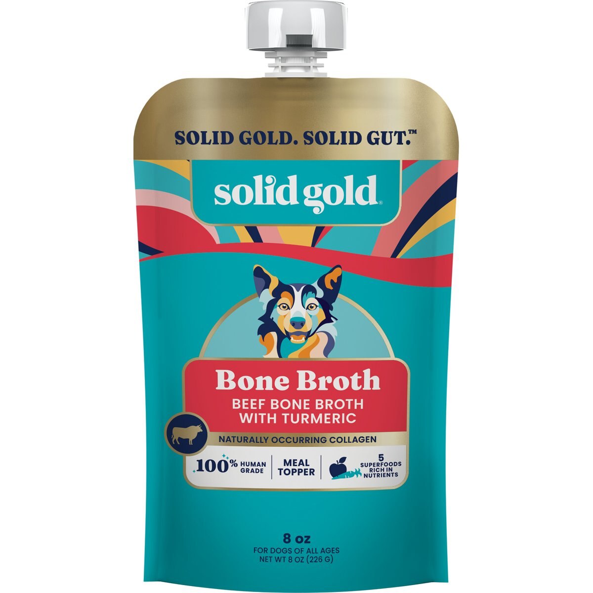 Solid Gold Beef Bone Broth with Turmeric Dog Food Topper, 8-oz pouch