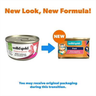 Show full view: Solid Gold Tropical Blendz with Salmon & Coconut Oil Pate Grain-Free Canned Cat Food, 6-oz, case of 8 slide 3 of 11