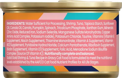 Show full view: Solid Gold Five Oceans Shrimp & Tuna Grain-Free Shreds in Gravy Wet Cat Food, 3-oz, case of 12 slide 4 of 12