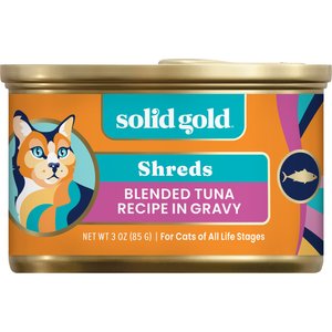 Solid Gold Five Oceans Shreds with Real Tuna Recipe in Gravy Grain-Free Canned Cat Food, 6-oz, case of 8