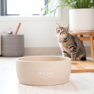 Show full view: Pearhead Meow Ceramic Cat Bowl, Taupe, Small slide 8 of 9