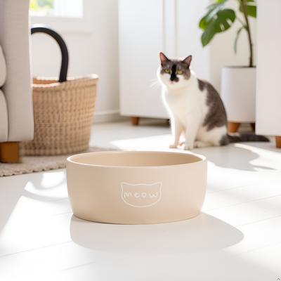 Show full view: Pearhead Meow Ceramic Cat Bowl, Taupe, Small slide 5 of 9