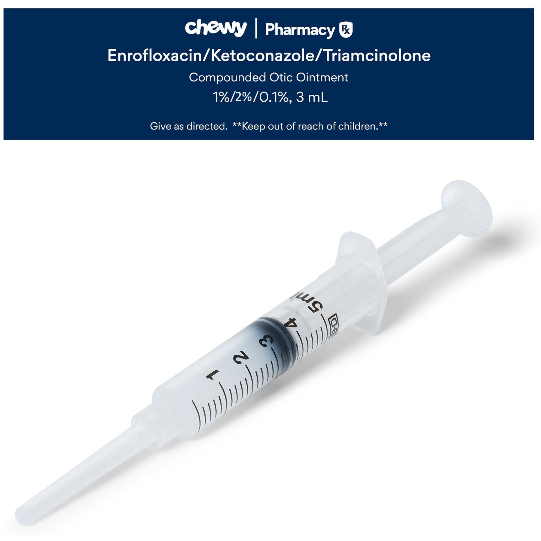 Enrofloxacin/ Ketoconazole/ Triamcinolone (EKT) Compounded Otic Ointment, 1%/2%/0.1%, 3 mL for Veterinary use