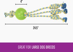 Gnawsome Ball & Rope Triple Rope Dog Toy, Green, Blue & Yellow slide 2 of 3
