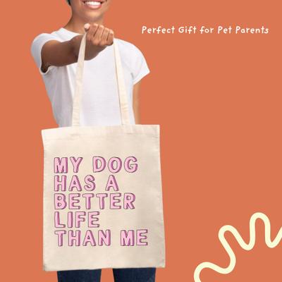 Show full view: Sweet Paws x Five Dot Post My Dog Has a Better Life Than Me Tote Bag, Tan / Dark Pink / Light Pink slide 8 of 10