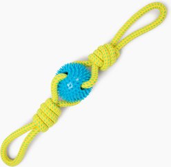 Gnawsome Ball & Rope Tug Dog Toy, Blue & Yellow, Medium