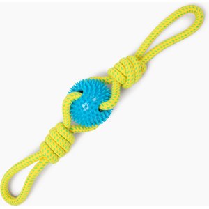 Gnawsome Ball & Rope Tug Dog Toy, Blue & Yellow, Medium