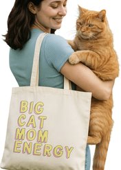 Sweet Paws x Five Dot Post Big Cat Mom Energy Tote Bag, Tan / Pink / Yellow
