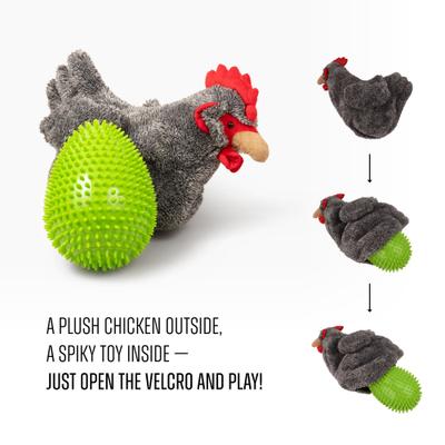 Show full view: Gnawsome Hide N Squeak Chicken & Mega Spiky Egg Speckled Plush Dog Toy slide 5 of 5