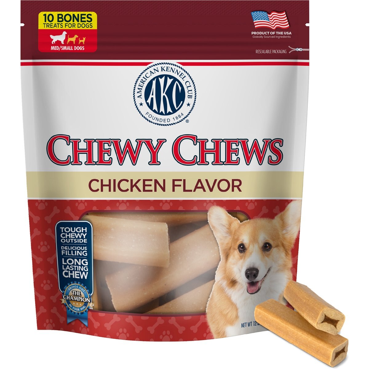 American Kennel Club Treats AKC 10 Piece Dentacare Filled Bone Dental Dog Chew Treats, 15.8-oz bag