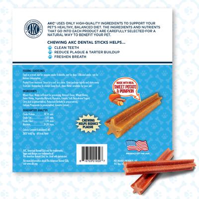 Show full view: American Kennel Club Treats AKC Dentacare Sweet Pot Pumpkin Stick Dental Dog Chew Treats, 18.3-oz bag slide 8 of 9