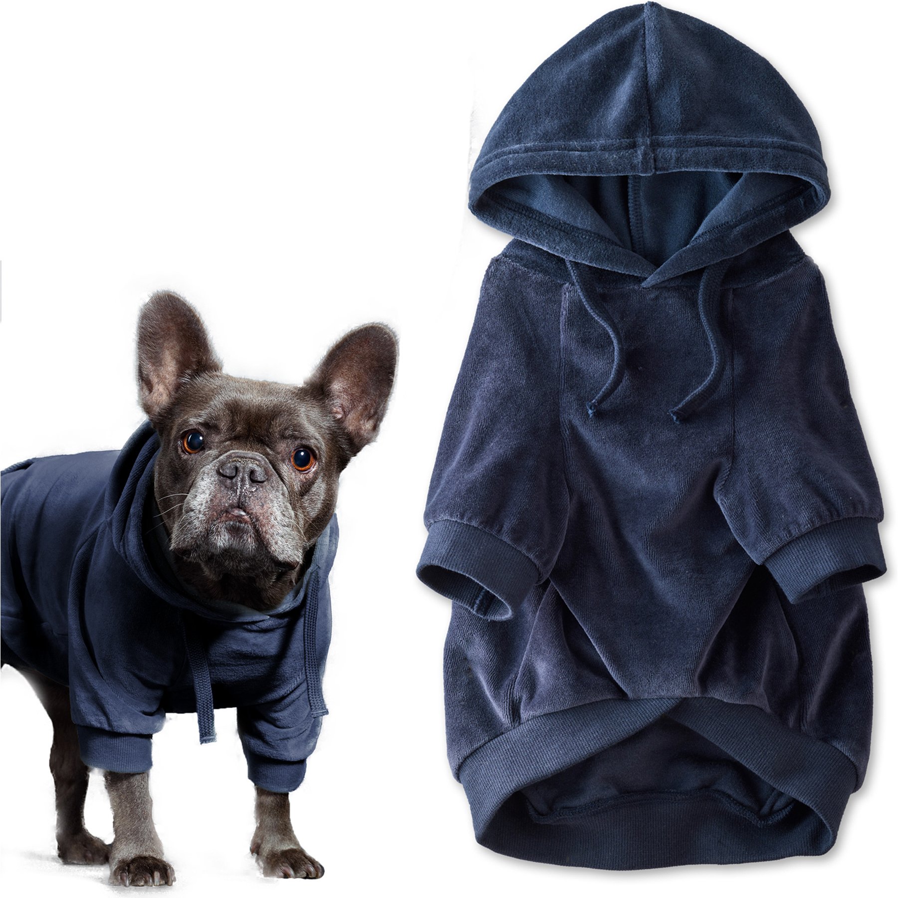 Pet Passion Cooper II - The Velour Solid Dog Hoodie, Navy, XX-Small