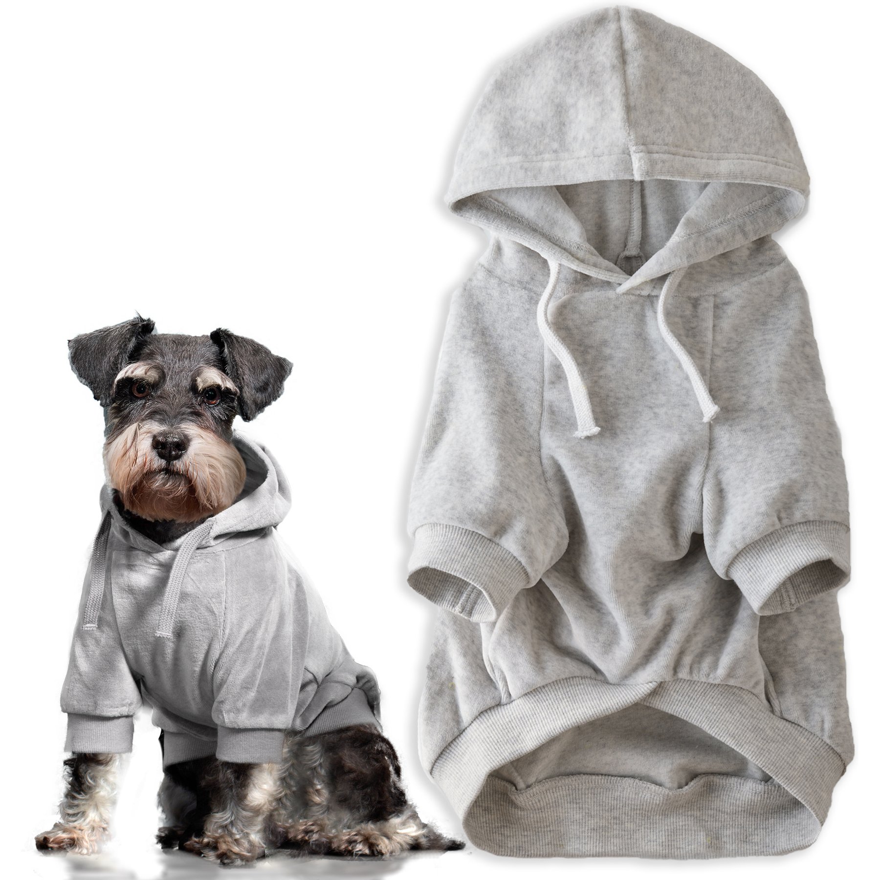 Pet Passion Cooper II - The Velour Solid Dog Hoodie, Light Heather Gray, Small