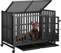 UPSKY Upgraded Thickened Carbon Steel Frame Indestructible Escape Proof Design 3 Door Hard-Sided Dog Crate, Black