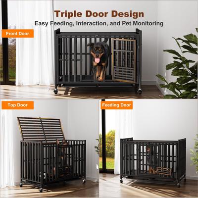 Show full view: UPSKY Upgraded Thickened Carbon Steel Frame Indestructible Escape Proof Design 3 Door Hard-Sided Dog Crate, Black slide 4 of 8