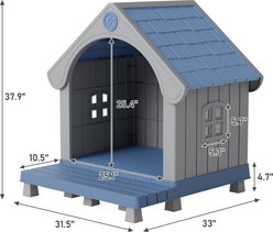 KAMABOKO Strong Plastic Frame Outdoor Dog House with Porch & Two Grid Windows, Blue slide 2 of 7