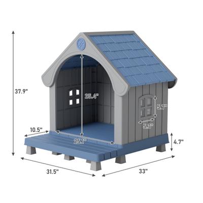 Show full view: KAMABOKO Strong Plastic Frame Outdoor Dog House with Porch & Two Grid Windows, Blue slide 4 of 8