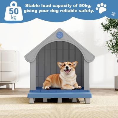 Show full view: KAMABOKO Strong Plastic Frame Outdoor Dog House with Porch & Two Grid Windows, Blue slide 3 of 8