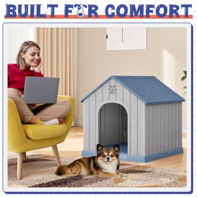 Show full view: KAMABOKO Weatherproof Outdoor & Indoor Dog House, Medium, Blue slide 6 of 6