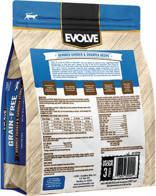 Show full view: Evolve Grain-Free Deboned Chicken & Chickpea Dry Cat Food, 3-lb bag slide 3 of 10