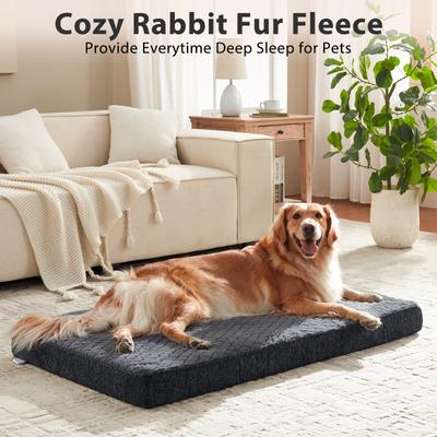 Show full view: JOEJOY Rabbit Fur Quilted Memory Foam Pad Dog & Cat Bed, Grey, 41 x 27 x 4-in slide 3 of 9