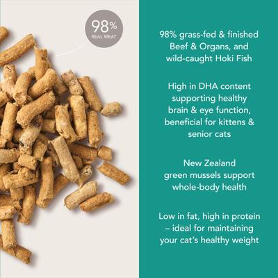 Show full view: Feline Natural New Zealand Beef & Hoki Feast Grain-Free Freeze-Dried Cat Food, 1.8-lb bag slide 4 of 10