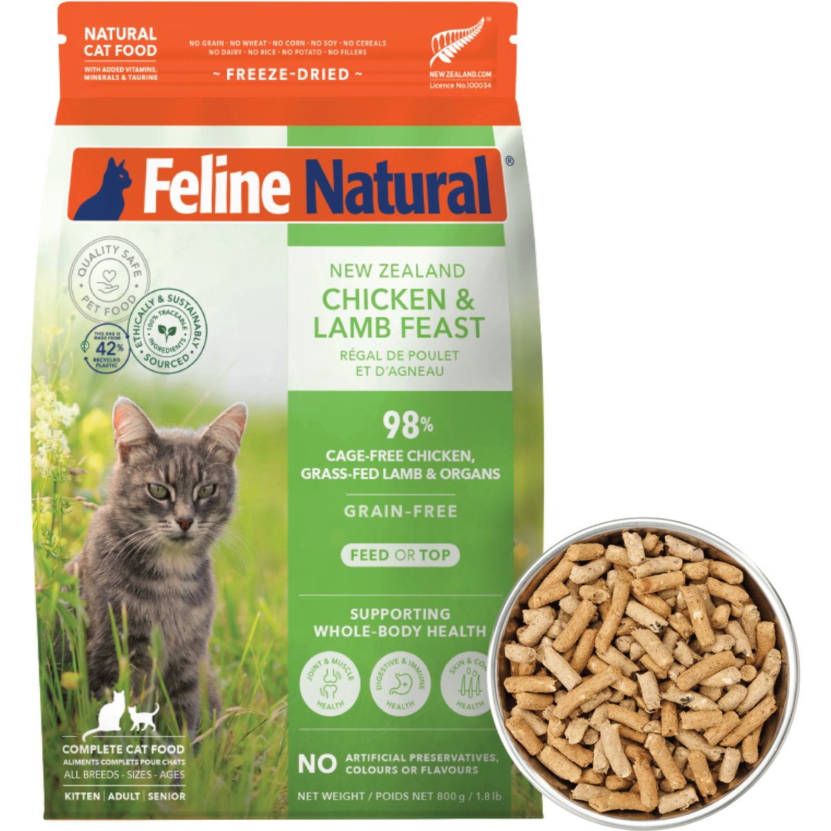 Feline Natural New Zealand Chicken & Lamb Feast Grain-Free Freeze-Dried Cat Food, 1.8-lb bag