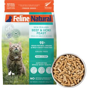Feline Natural New Zealand Beef & Hoki Feast Grain-Free Freeze-Dried Cat Food, 11-oz bag