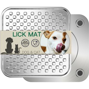 Feedoo Double Layer Chew Proof & Whisker Friendly Non-Skid Stainless Steel Dog & Cat Lick Mat, Large