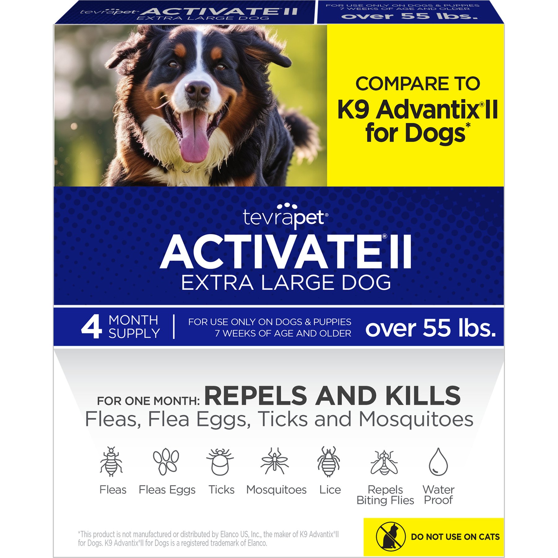 TevraPet Activate II Flea & Tick Prevention Spot Treatment for X-Large Dogs, over 55 lbs, 4 Doses