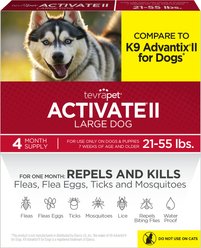TevraPet Activate II Flea & Tick Prevention Spot Treatment for Large Dogs, 21-55 lbs, 4 Doses